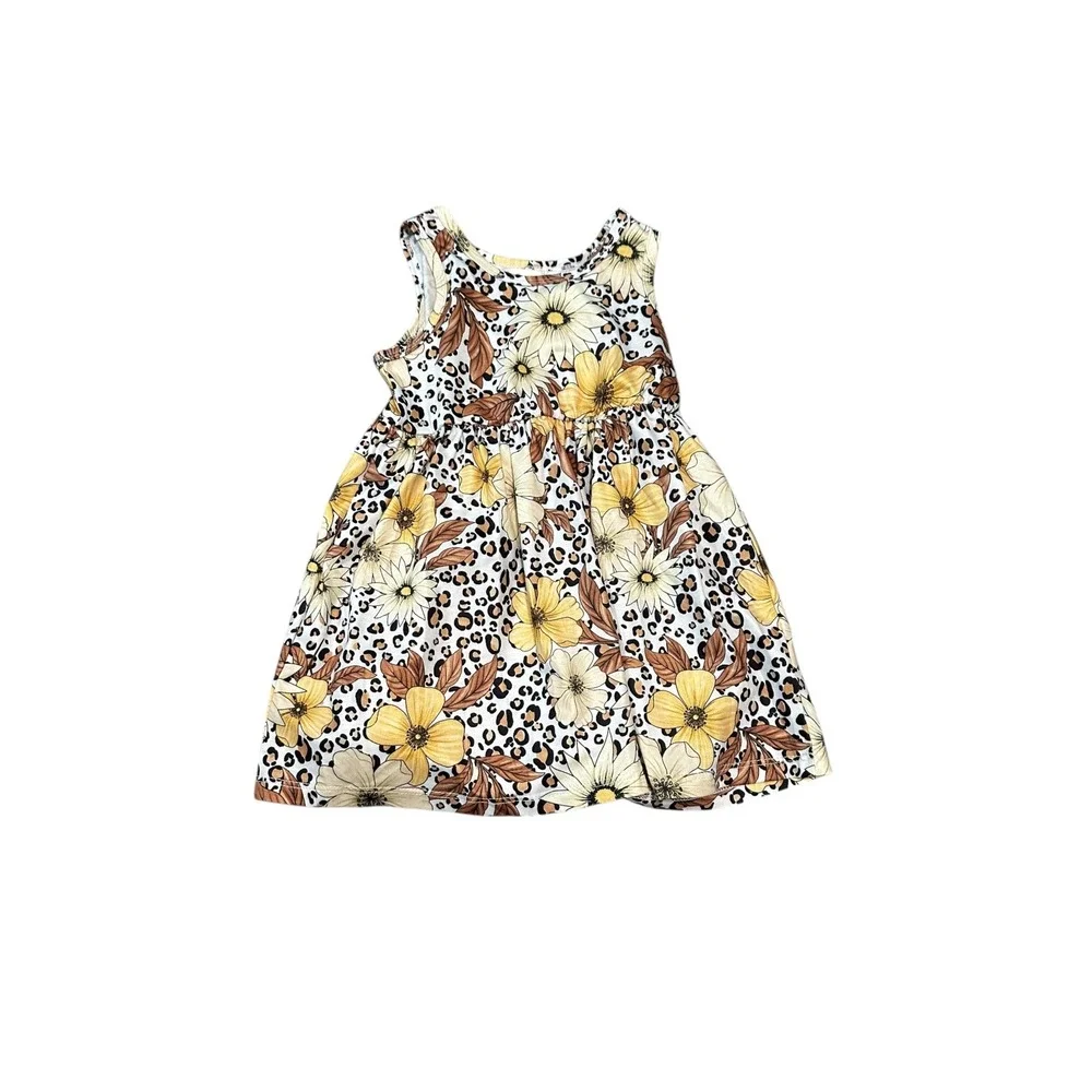PatPat Floral‎ Leopard Print Dress Sleeveless Casual Summer Outfit 18-24M
